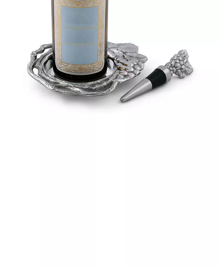 Arthur Court Designs Aluminum Diameter Grape Wine Coaster and Bottle Stopper Set