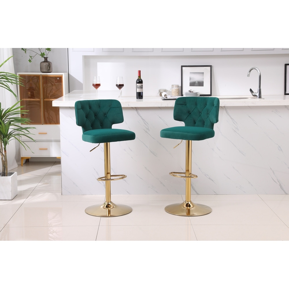 Swivel Velvet Bar Stool Counter Height Bar Chairs Adjustable Tufted Stool with Back and Footrest (Set of 2)