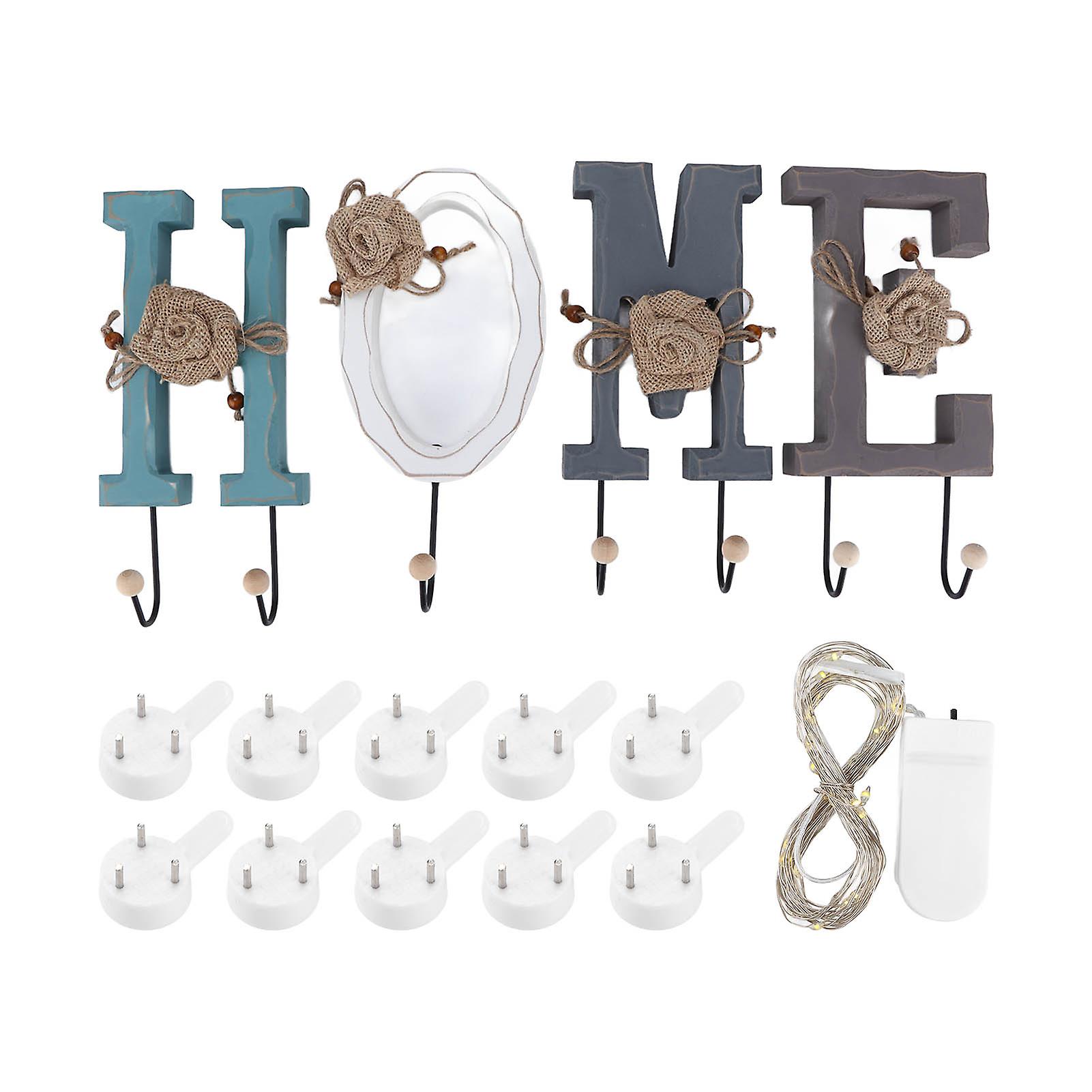 Wooden Letters Hangers Home Shape Wall Mounted Decorative Hanging Blocks With Light Strip