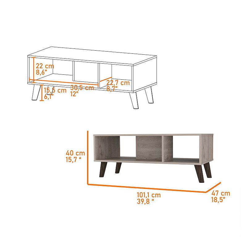 Oregon Coffee Table， Two Open Shelves， Four Legs