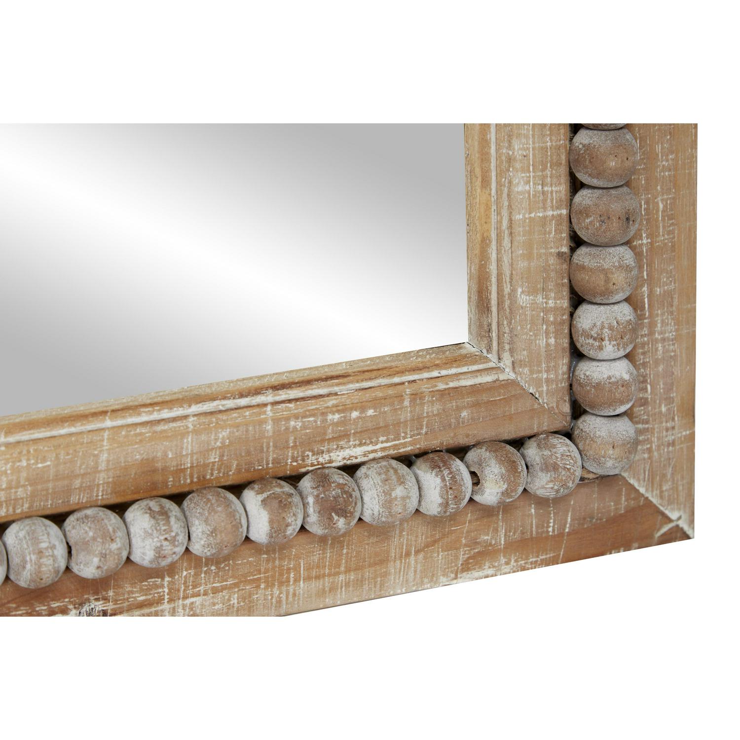 DecMode Brown Bohemian Wood Rectangular Wall Mirror 28 W x 48 H with Carved Beads Detail  Crowdfused