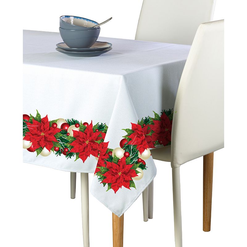 Square Tablecloth， 100% Polyester， 54x54， Christmas Poinsettia Garland