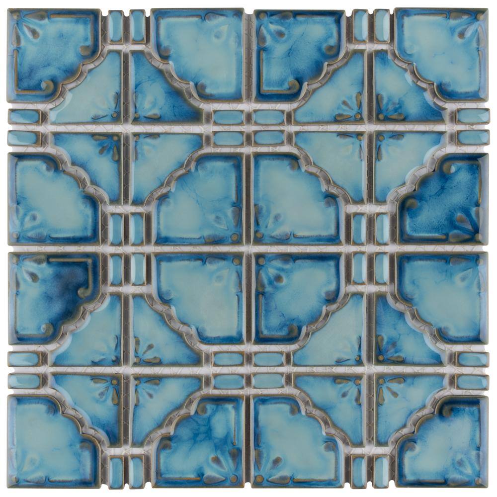 Merola Tile Moonbeam Diva Blue 12 in. x 12 in. Porcelain Mosaic Tile (9.79 sq. ft.  Case) FKOMB21