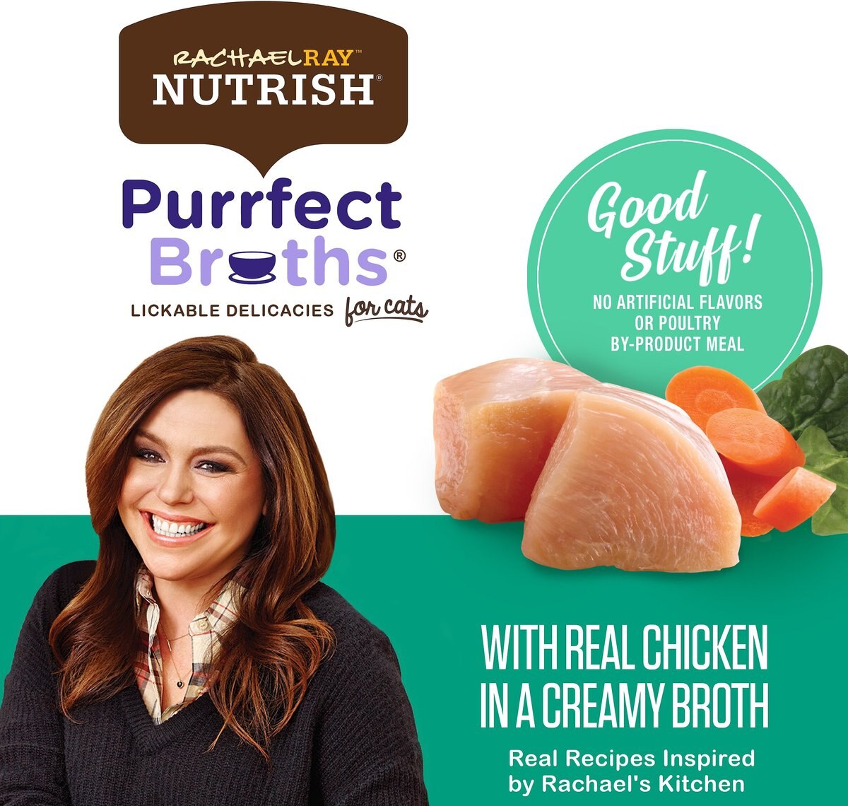 Rachael Ray Nutrish Purrfect Broths All Natural Grain-Free Creamy Chicken Bisque Recipe Cat Food Topper