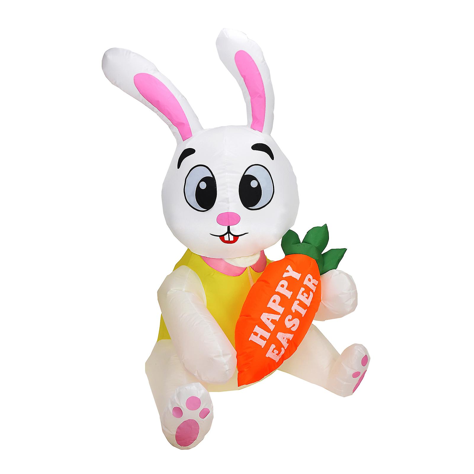 Eu Plug 5.24ft Led Easter Waving Rabbit Inflatable Lighted Easter Inflatable Happy Rabbit Carrot Shape Decoration Winter Home Blow Up Yard Lawn Inflat