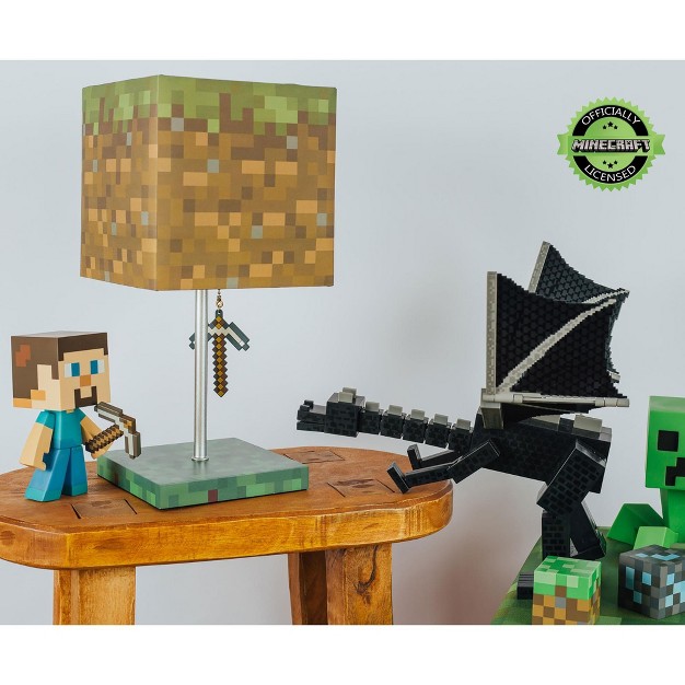 Ukonic Minecraft Grass Block Desk Lamp With Pickaxe 3d Puller 14 Inches Tall