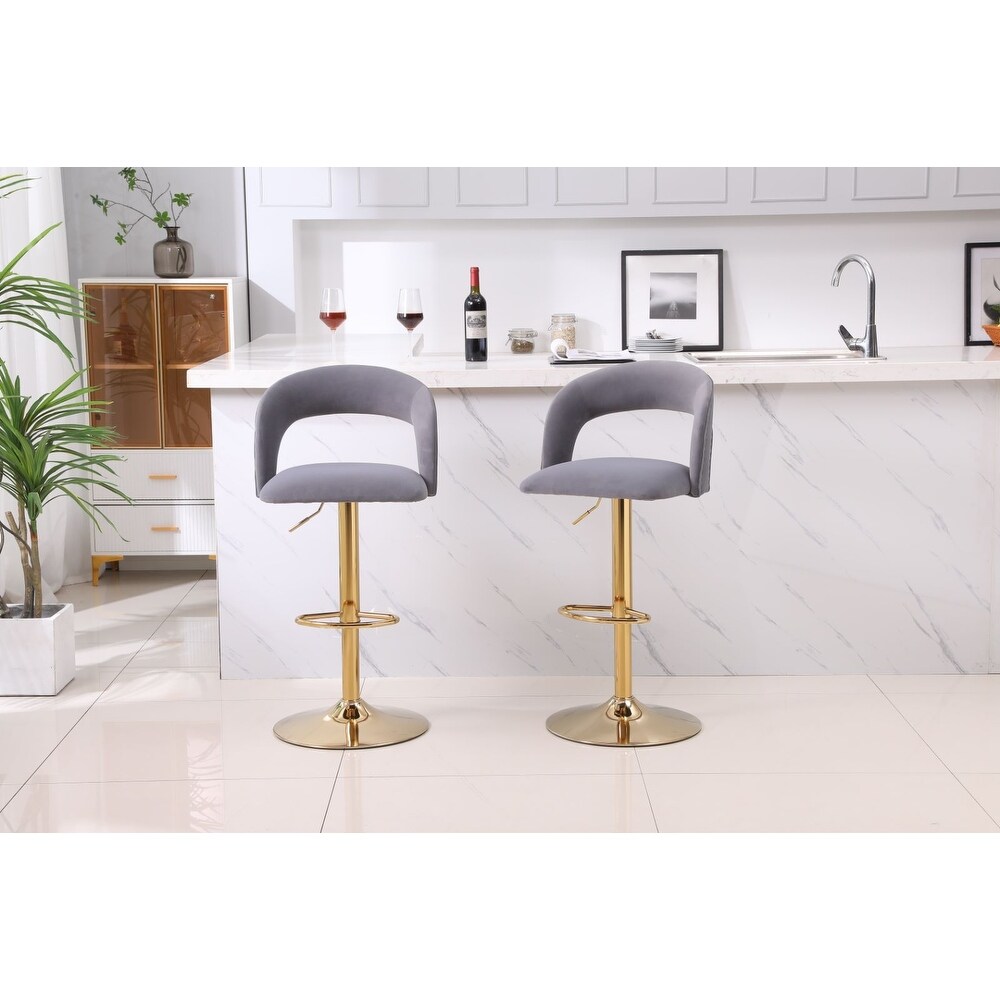 Swivel Velvet Bar Stool Counter Height Adjustable Set of 2