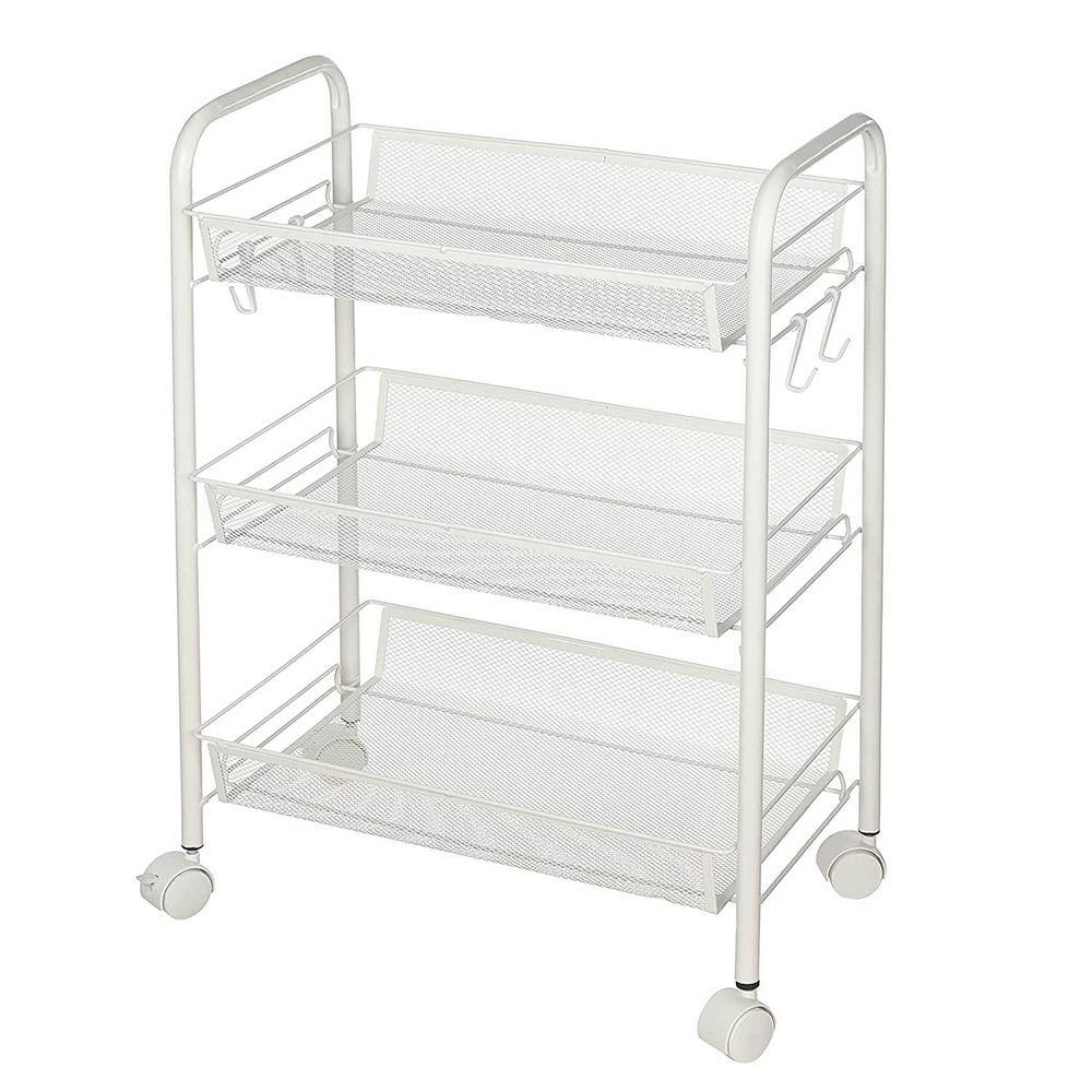 Tatahance 3-Tier Metal Wheeled Rolling Utility Cart in White W89856514-Z