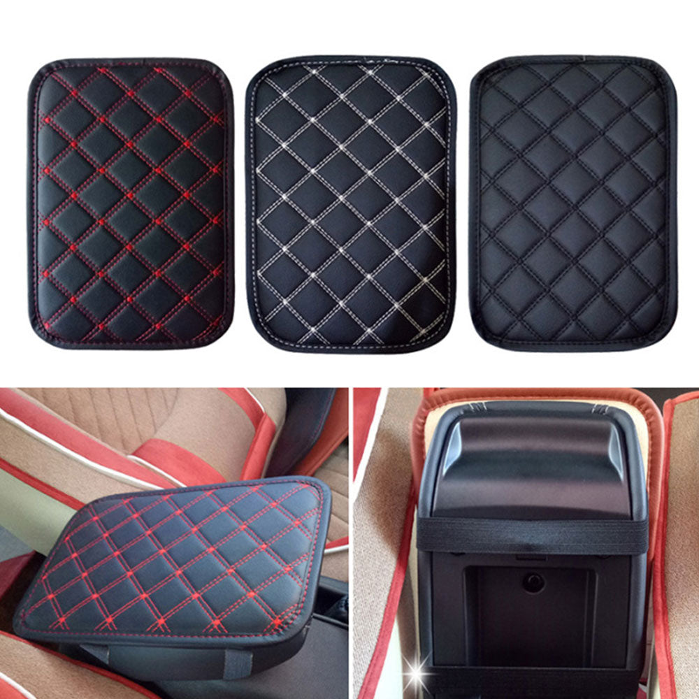 Riloer Auto Center Console Pad， PU Leather Car Center Console Box Cushion， Non Slip Soft Armrest Seat Box Cover， Waterproof Vehicle Armrest Protector， Car Accessories for SUV， Truck， Car (Black/Red)