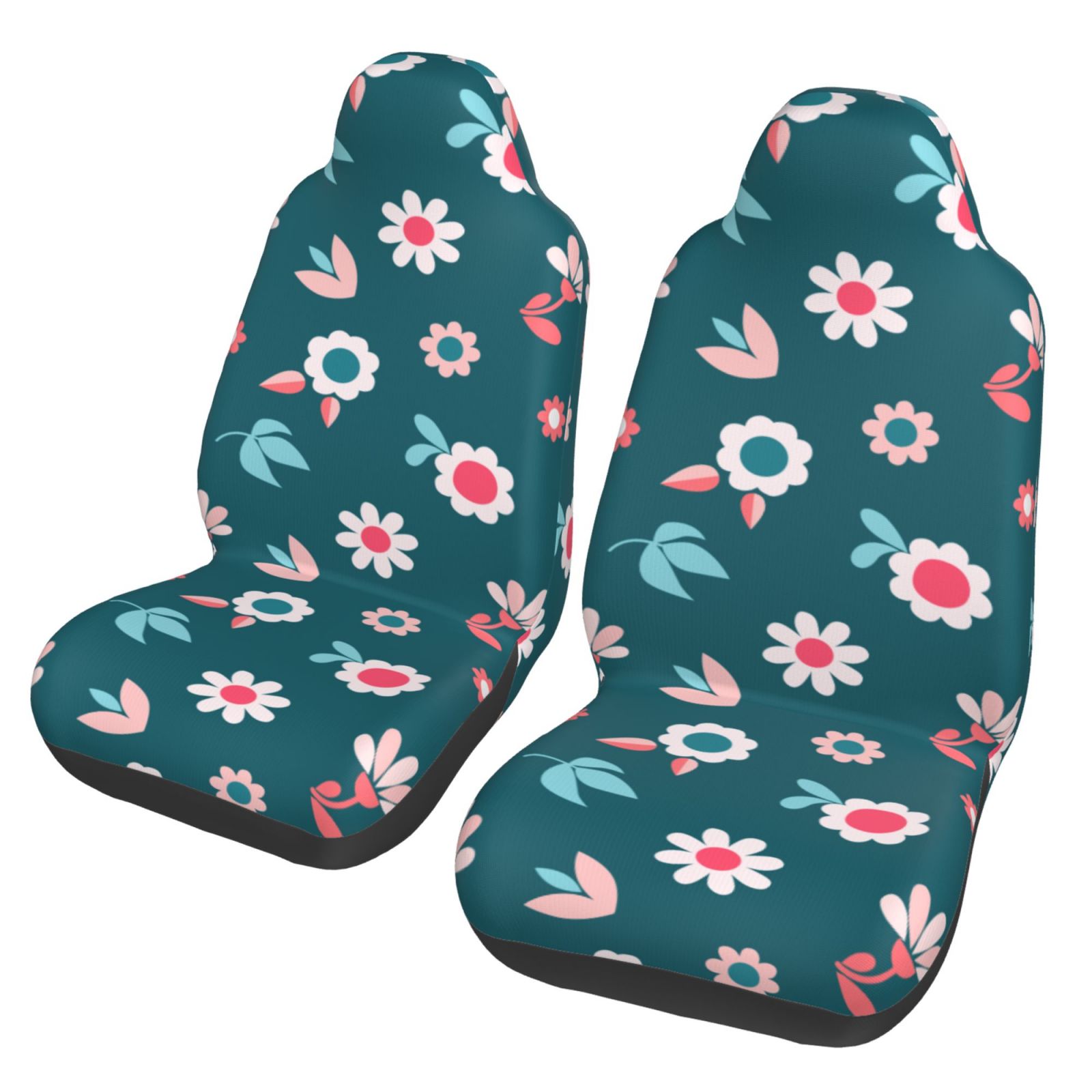 TEQUAN Front Seat Covers， Cute Spring Flowers Pattern 2 Piece Car Seat Cover Fit Most Car SUV Truck Van