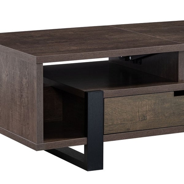 47 Inch Modern Coffee Table， 1 Drawer， 4 Shelves， Half Lift Top， Brown