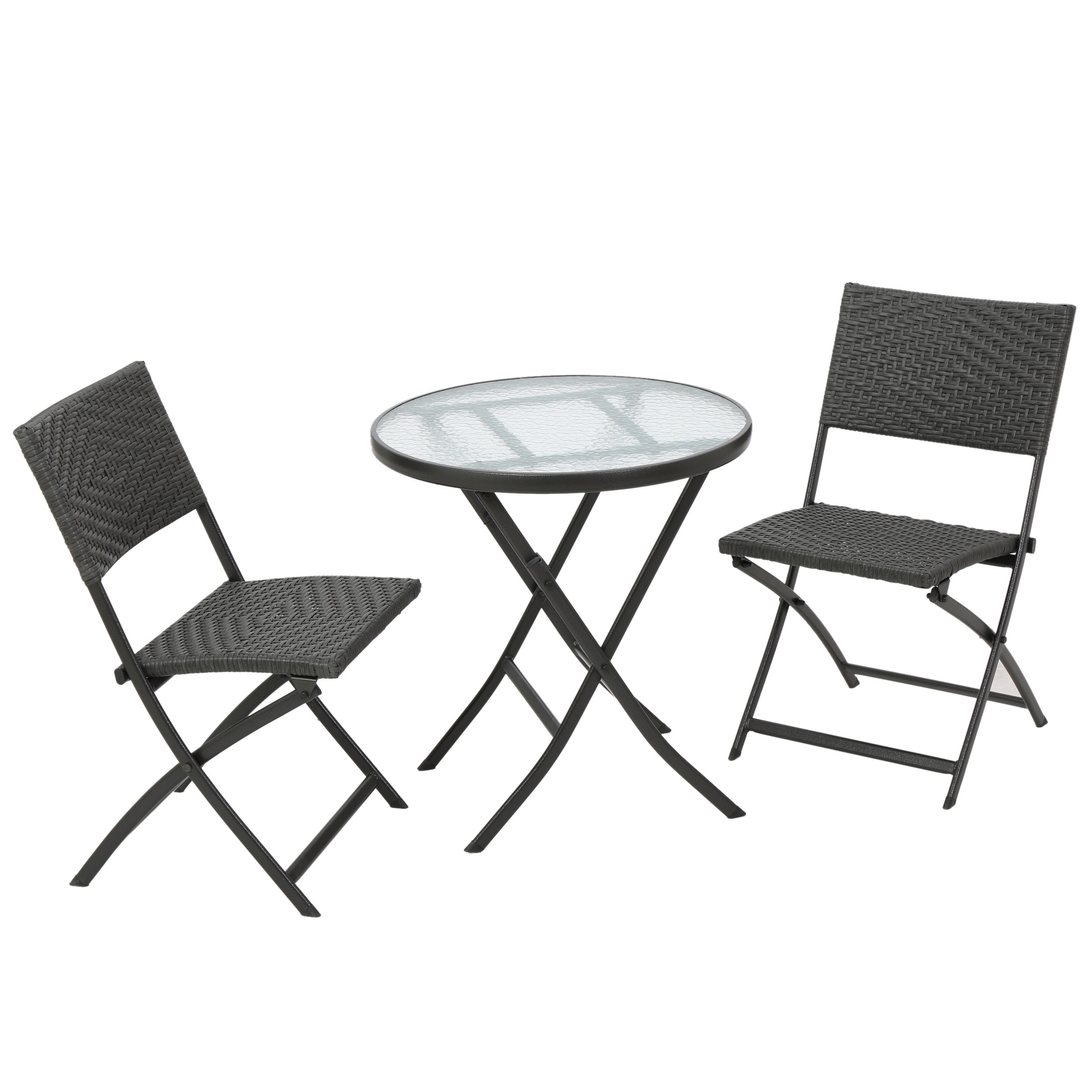 Moreton Outdoor 3-Piece Gray Wicker Folding Bistro Set With Aquatex Glass Top