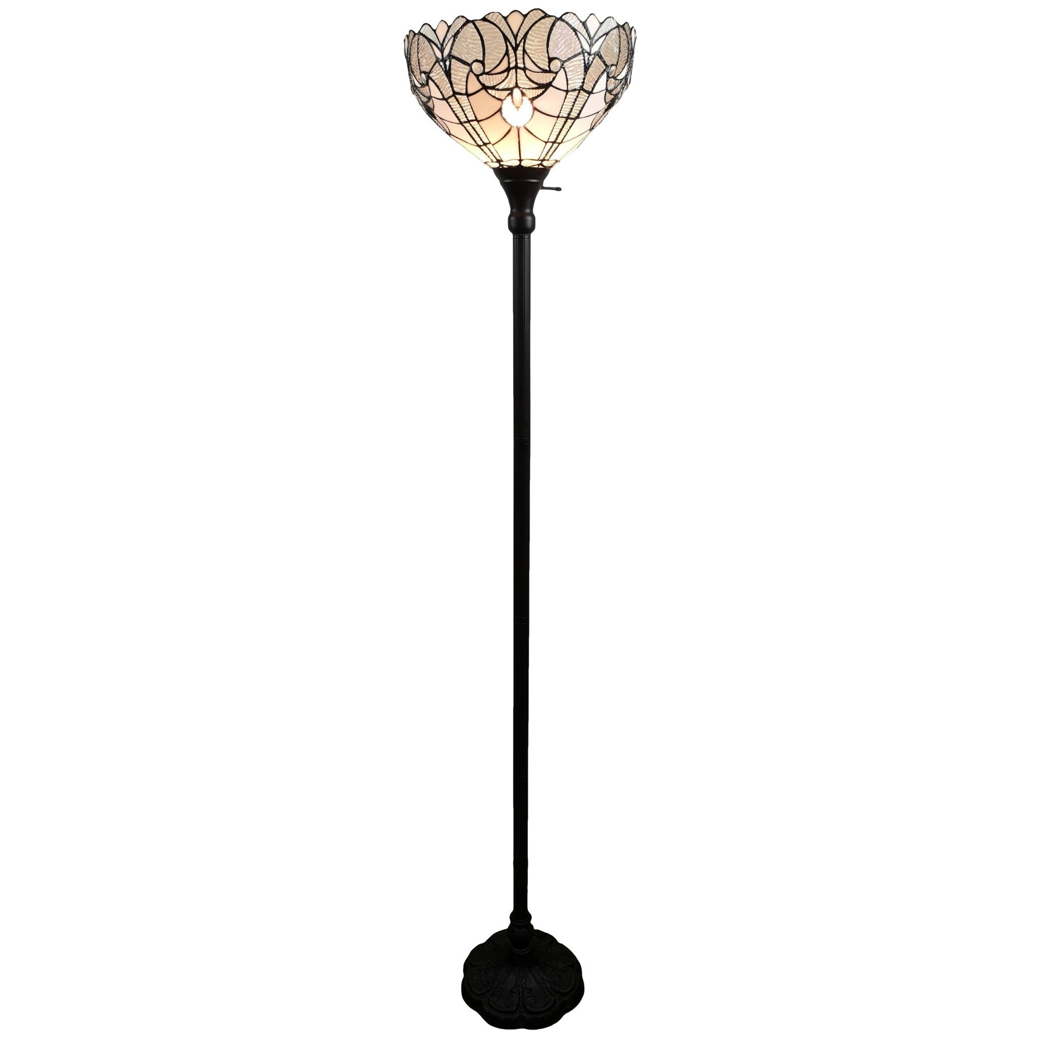 HomeRoots 62 Brown Traditional Shaped Floor Lamp With White Stained Glass Bowl Shade - 14