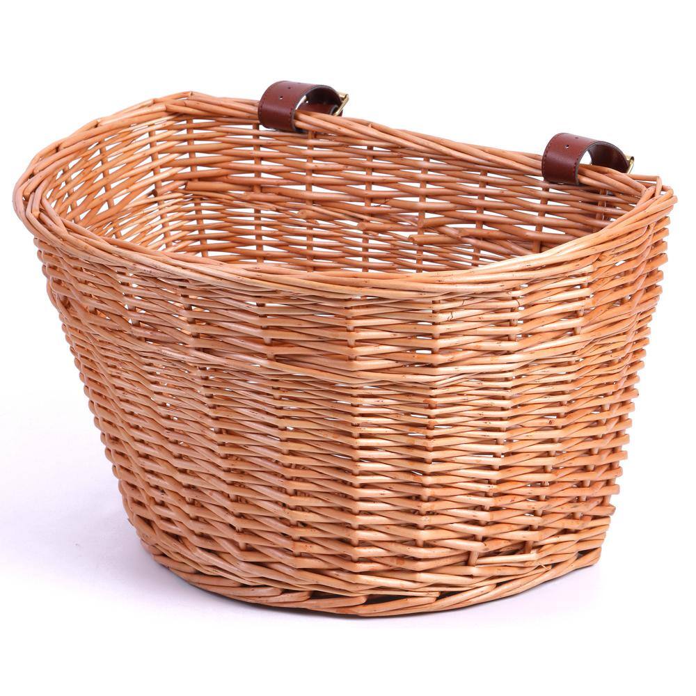 Vintiquewise Wicker Front Bike Basket with Faux Leather Straps QI003420