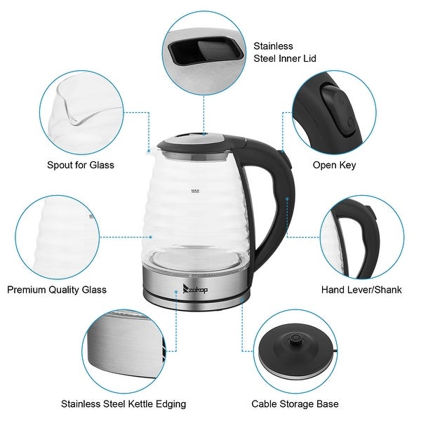 1.8L 1100W Stainless Steel Electric Kettle with Seven Colors Of Lights