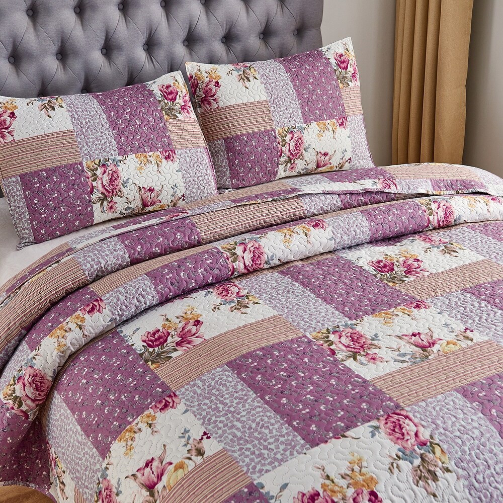 3 Piece Plaid Patchwork Reversible Lightweight Quilt Set