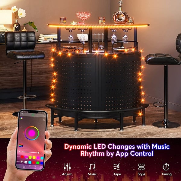 3-Tier Smart Bar Unit with Led Lights Liquor Bar Table