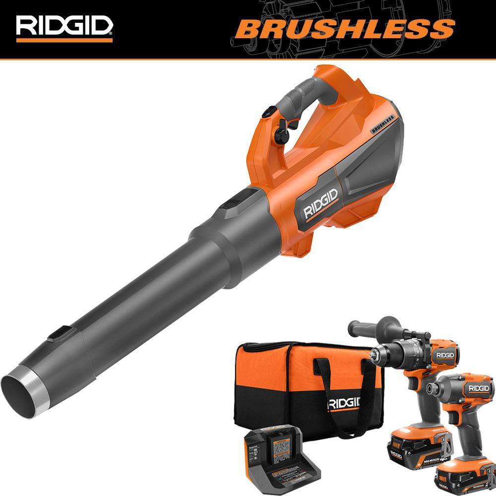 RIDGID 18V Brushless Cordless 510 CFM 110 MPH Blower with 2-Tool Combo Kit (2) Batteries and Charger R01601B-R9209