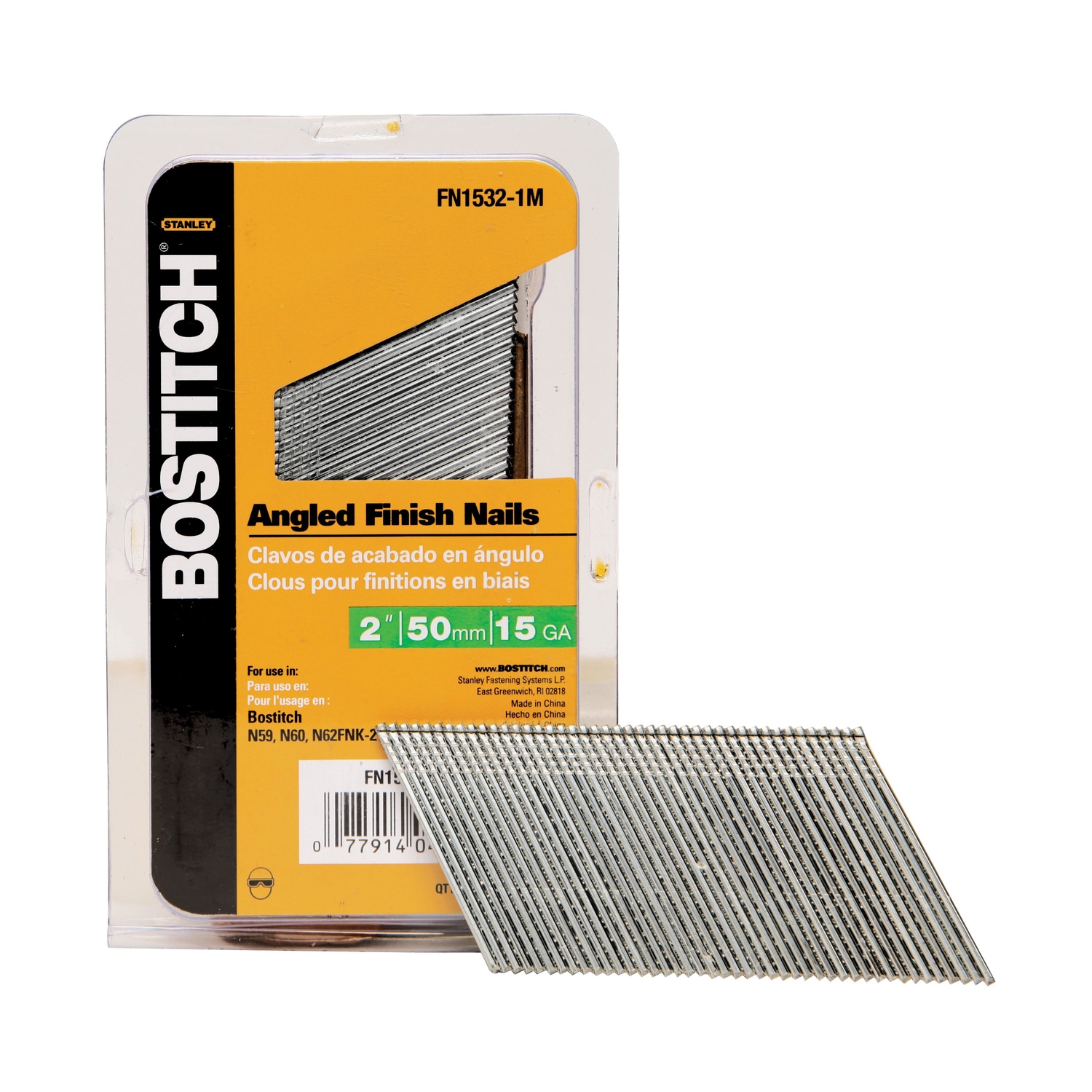 Bostitch 2 in. 15 Ga. Angled Strip Coated Finish Nails 1，000 pk