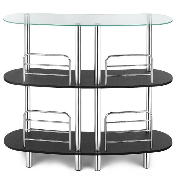 3-tier Bar Cabinets Table with Tempered GlassTop - 43.5