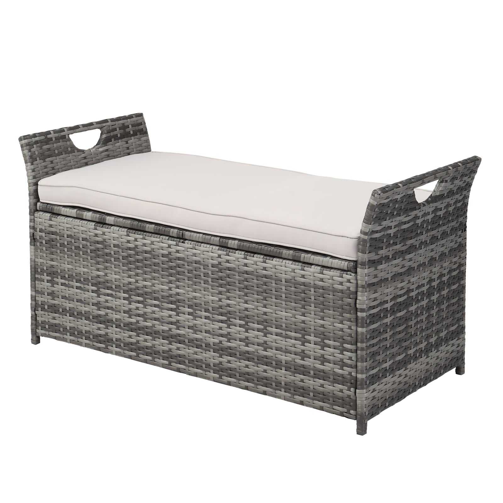 VINGLI 40 Gallon Patio Rattan Deck Box with Cushion, Wicker Outdoor Storage Box, Grey