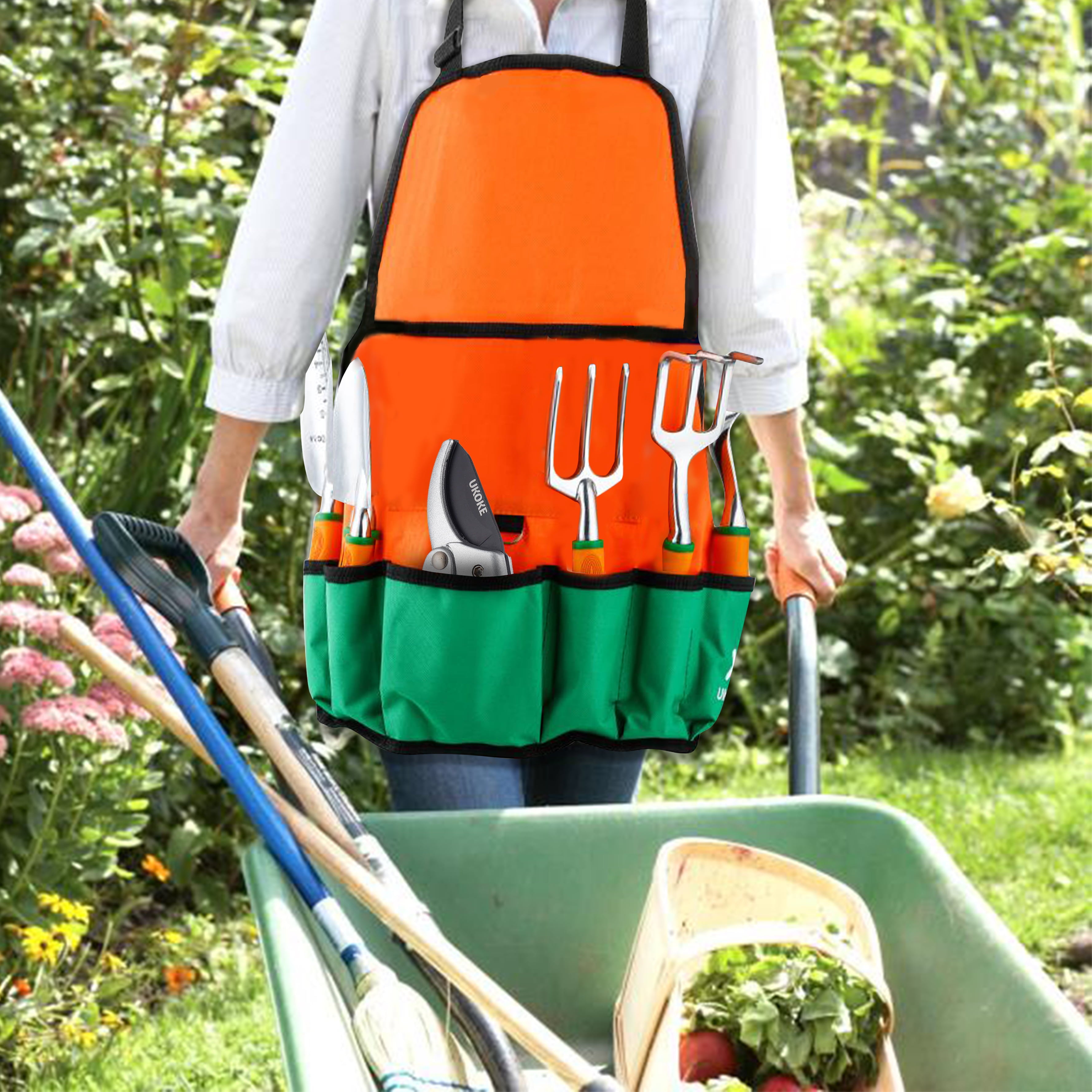 Ukoke 12 Piece Aluminum Garden Tools Set, Gardening Apron with Storage Pocket