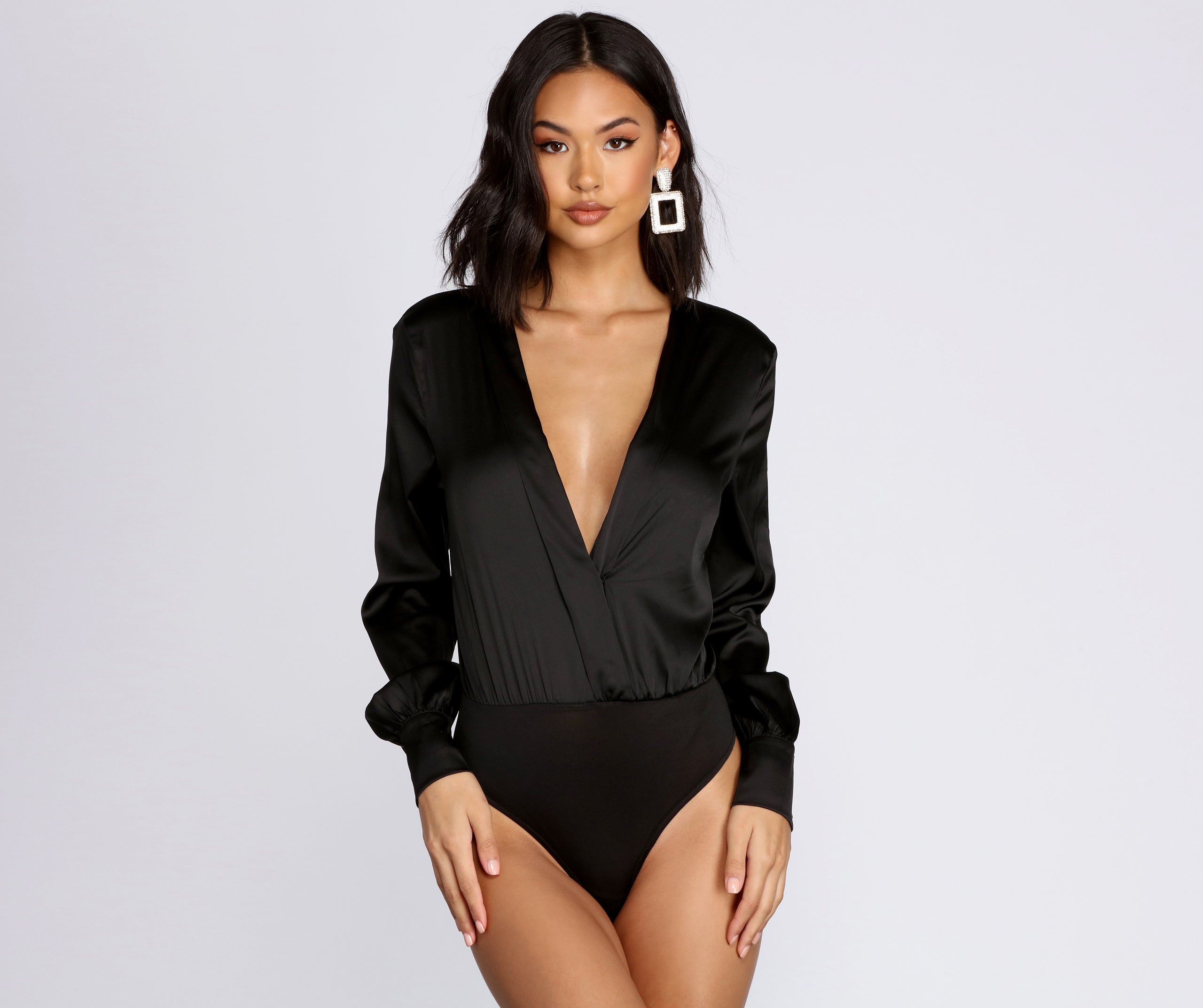 Satin Chic Wrap Front Bodysuit