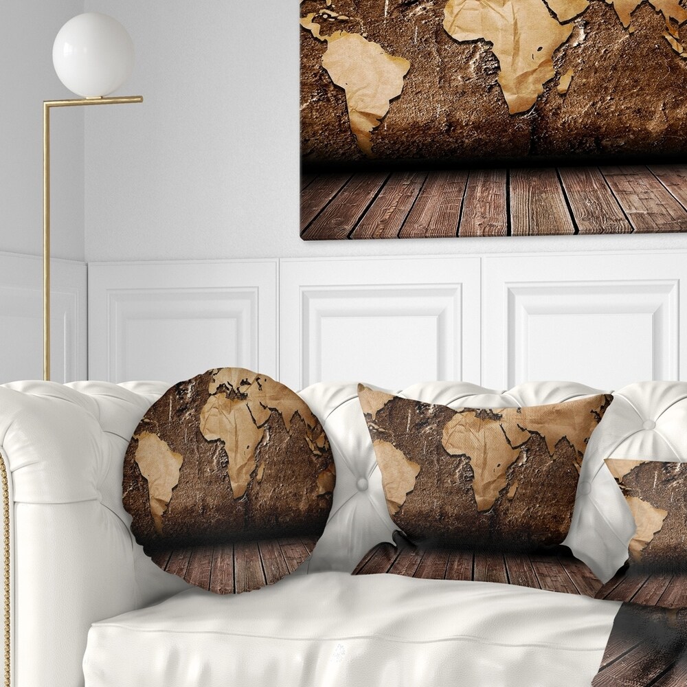 Designart 'Vintage Map with Wooden Floor' Contemporary Throw Pillow