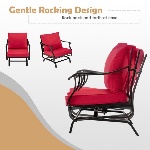 Tangkula 3pcs Outdoor Rocking Chair Set Patio Conversation Bistro Set W Red Cushions