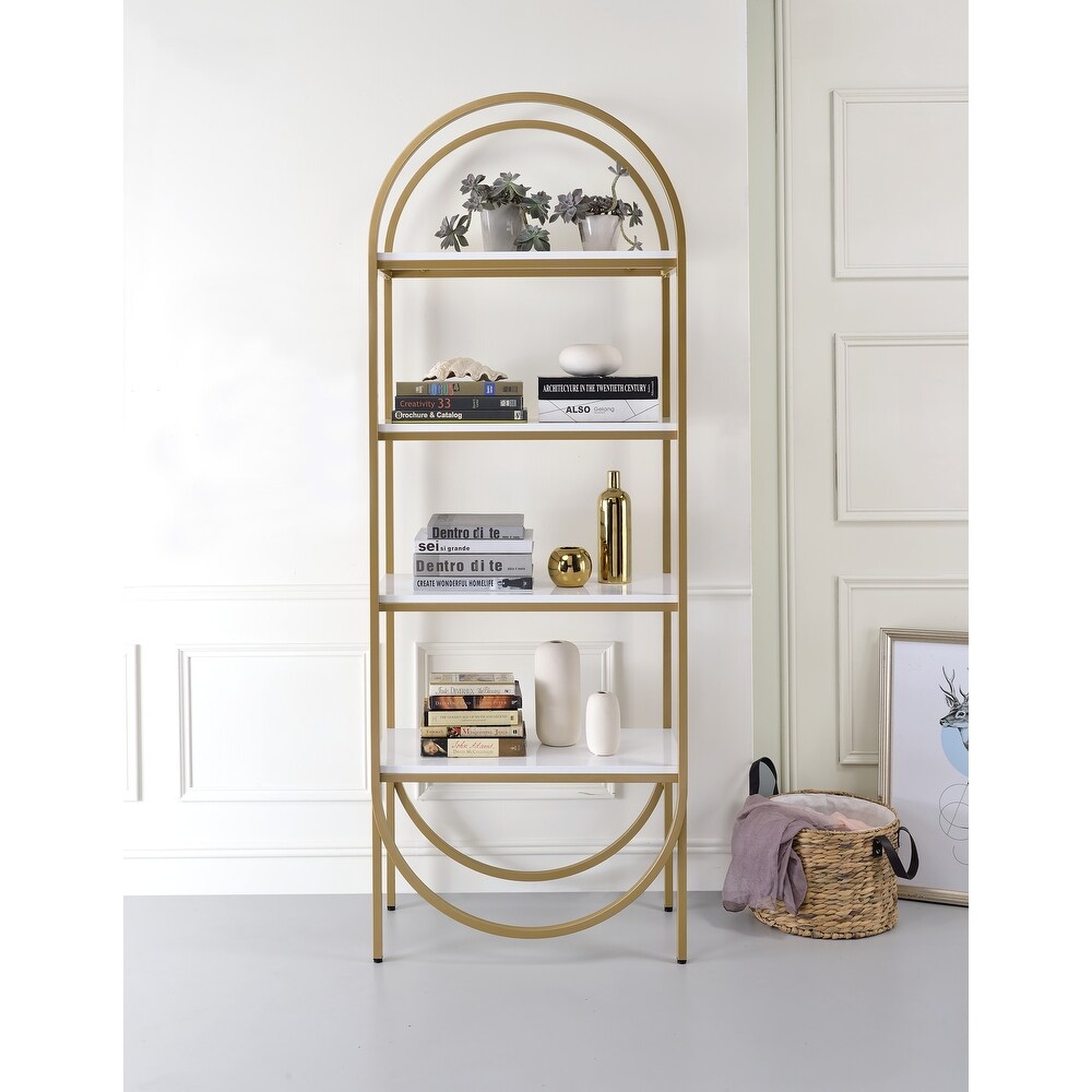 Manresa White High Gloss and Gold 4 tier Bookshelf