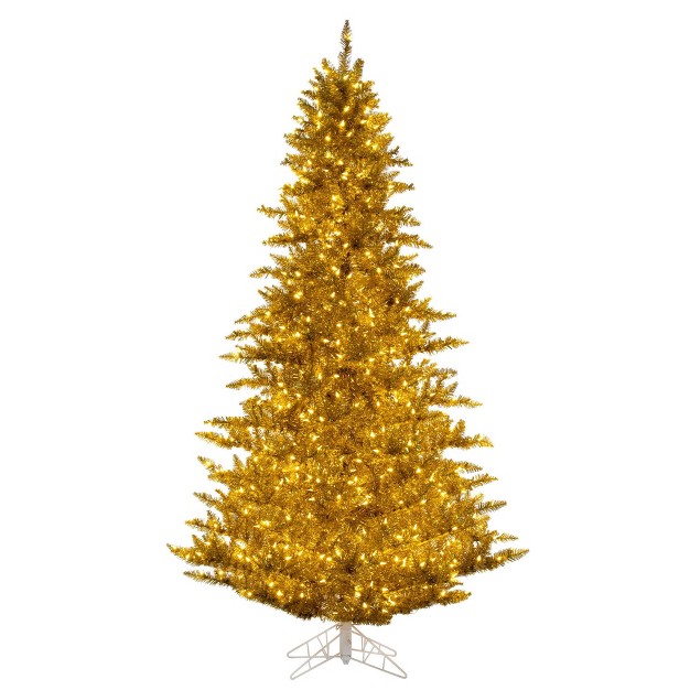 Gold Tinsel Artificial Pre-lit Christmas Tree With White Led Lights And Tree Stand