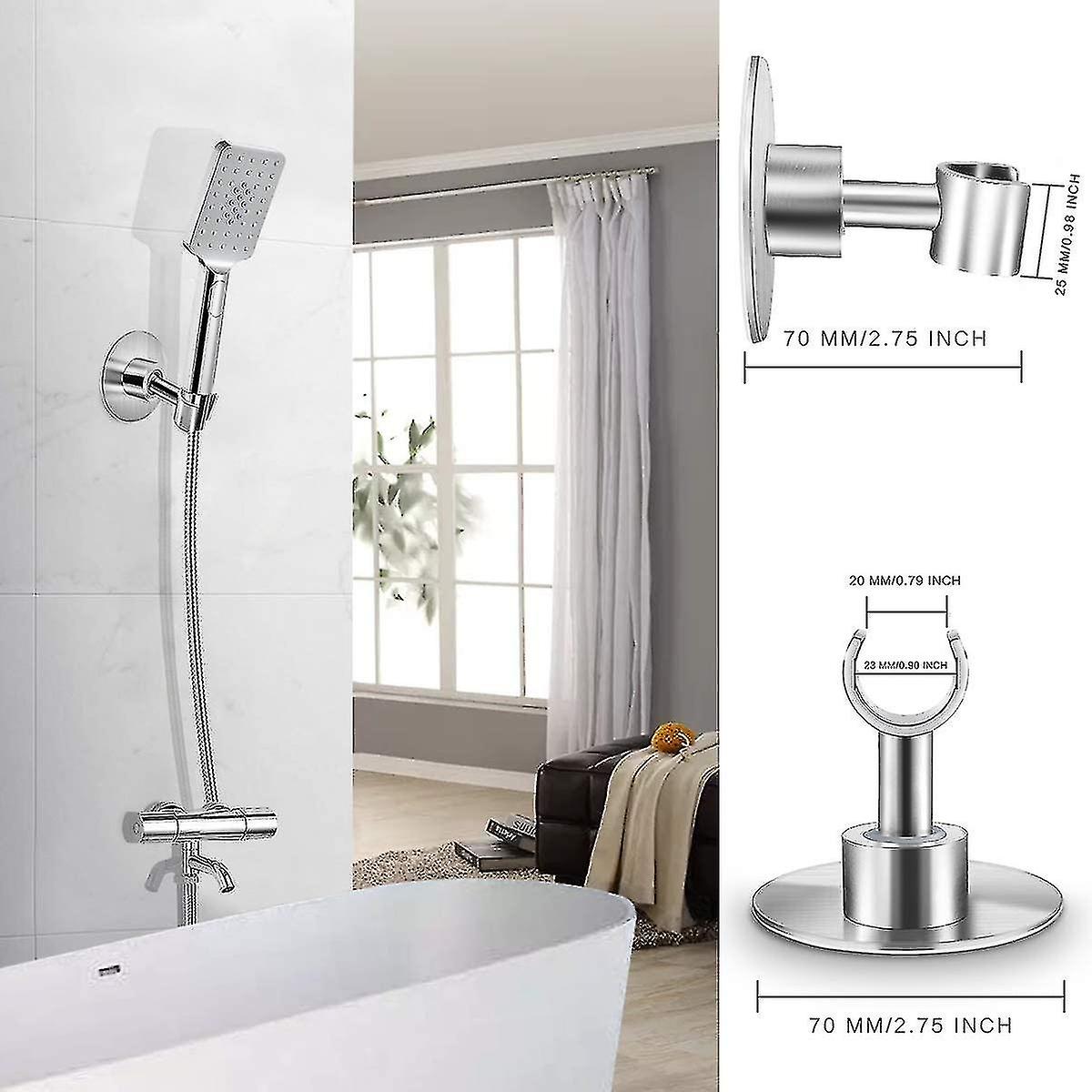 Stainless Steel Shower Head Holder， 360 Adjustable Adhesive Handheld Bathroom Shower Head Bracket， Metal Shower Spray Holder Wall Mount No Too