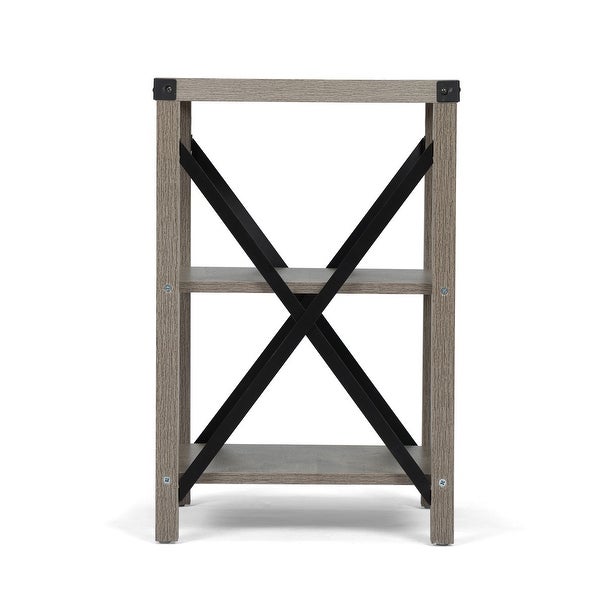 Square 3-Tier Side Table with X-Shaped Metal Support