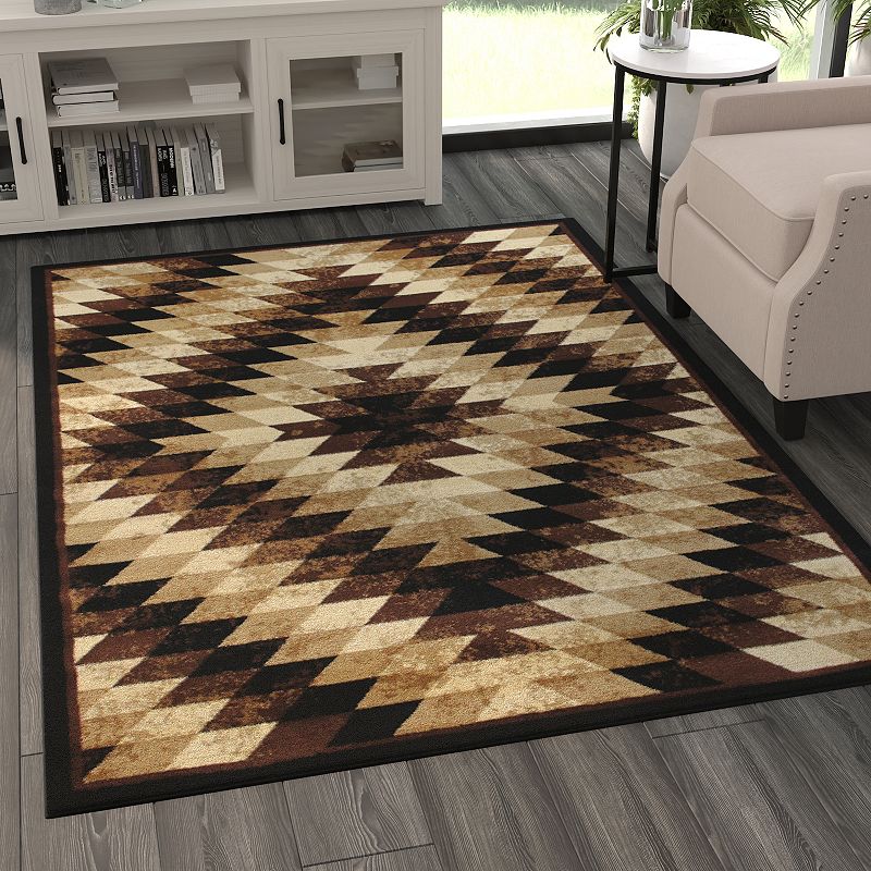 Masada Rugs Masada Rugs Stephanie Collection 5'x7' Area Rug with Distressed Southwest Native American Design 1106 in Brown， Black and Beige