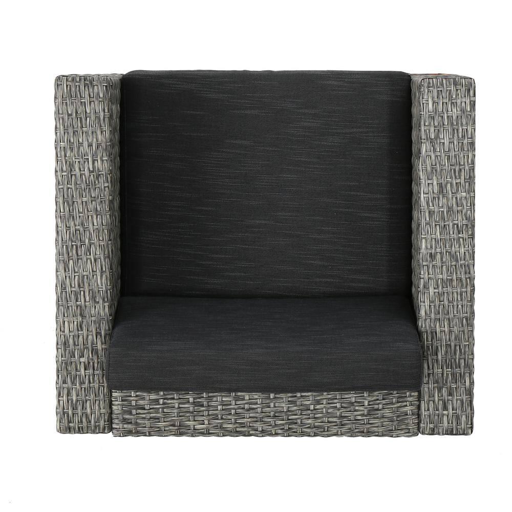 Noble House 3Piece Wicker Patio Conversation Set with Dark Gray Cushions