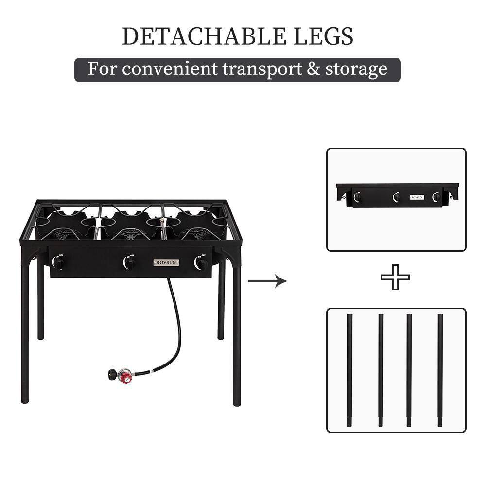 ROVSUN 3 Burner High Pressure Outdoor Camping Burner 225000 BTU Propane Gas Stove burnerG27000142