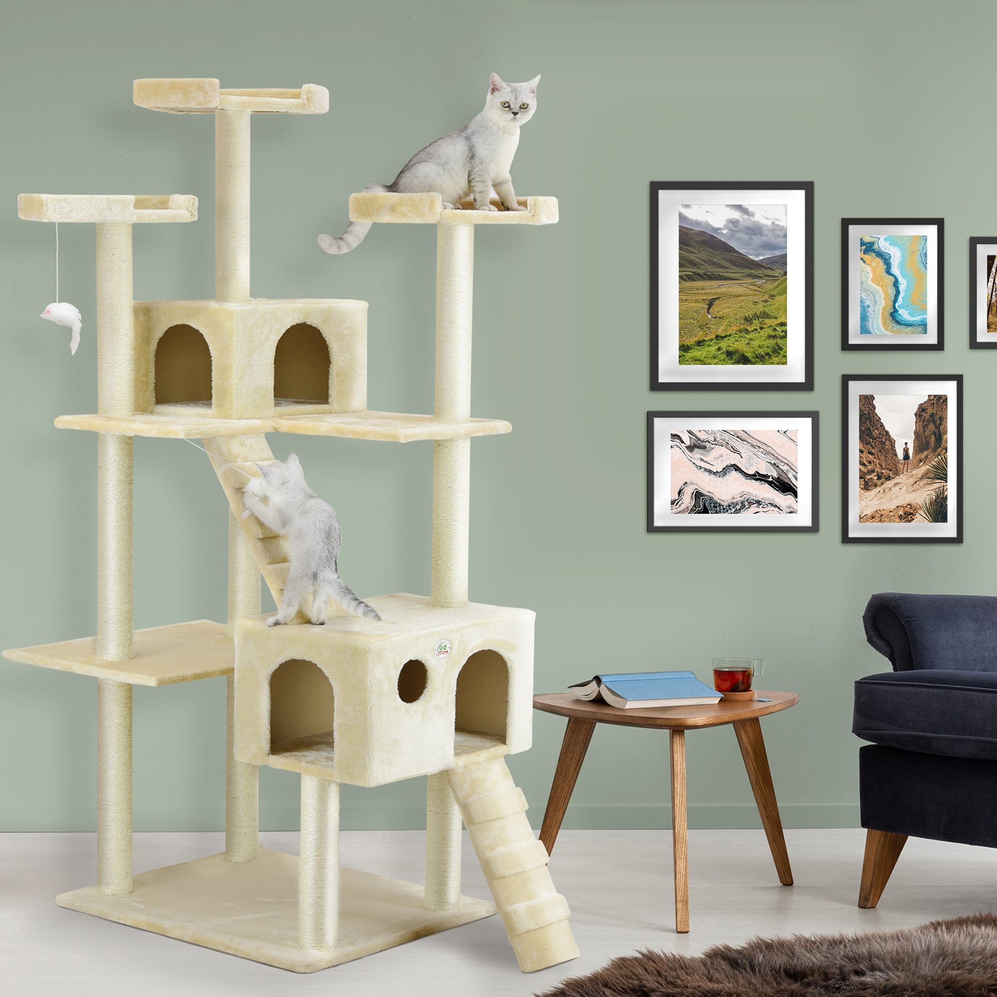 Go Pet Club Classic Beige Cat Tree Furniture with Sisal Scratching Posts， 72