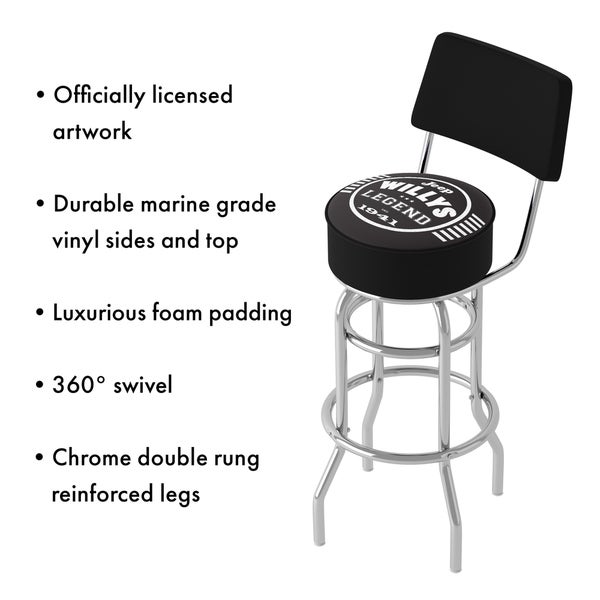 Jeep Willys Legend 360 Degree Swivel Barstool with Foam Padded Seat And Back - 20 x 20 x 31