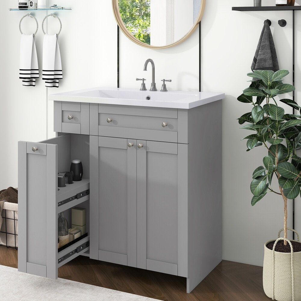 Resin Bathroom Vanity Cabinet with Combined Integrated Sink  Freestanding Storage Floor standing Waterproof Side Cabinet