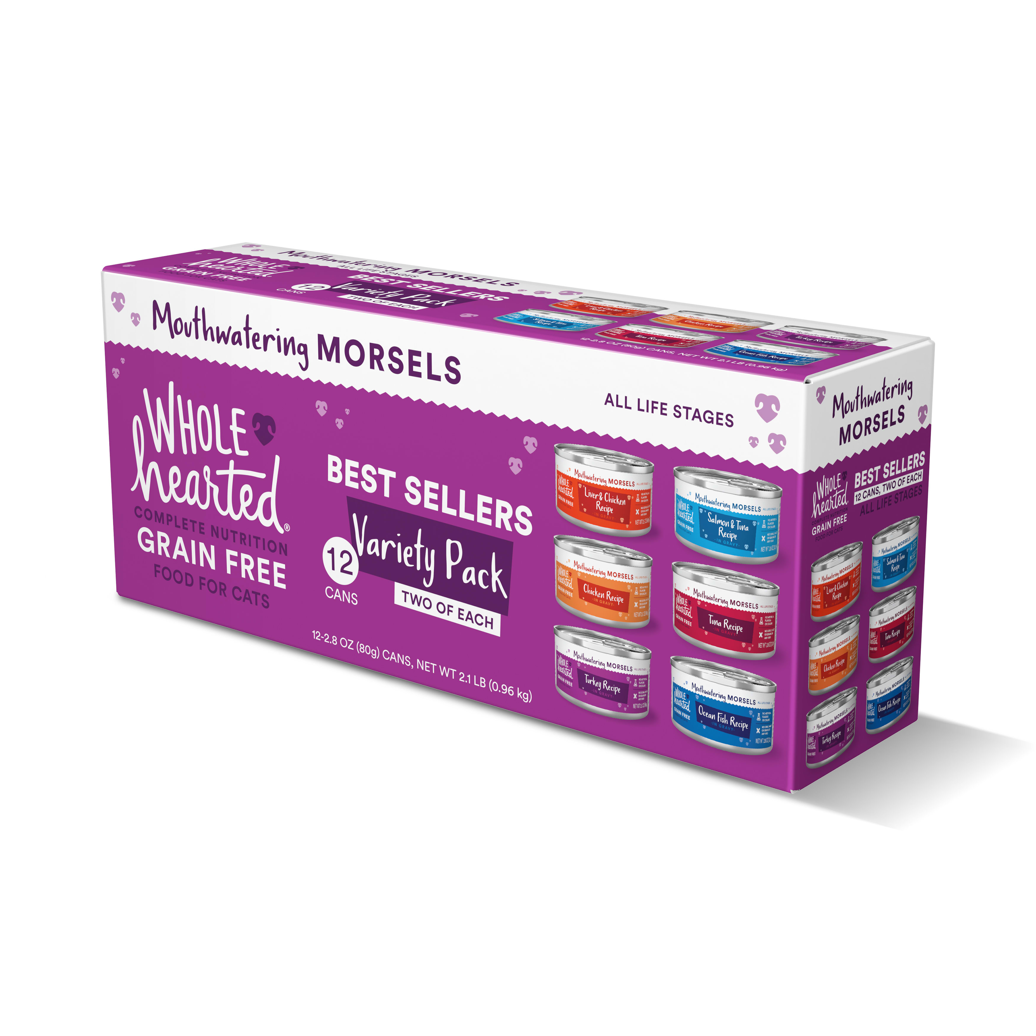 WholeHearted Grain Free Best Sellers Mouthwatering Morsels Wet Cat Food Variety Pack， 2.8 oz.， Count of 12