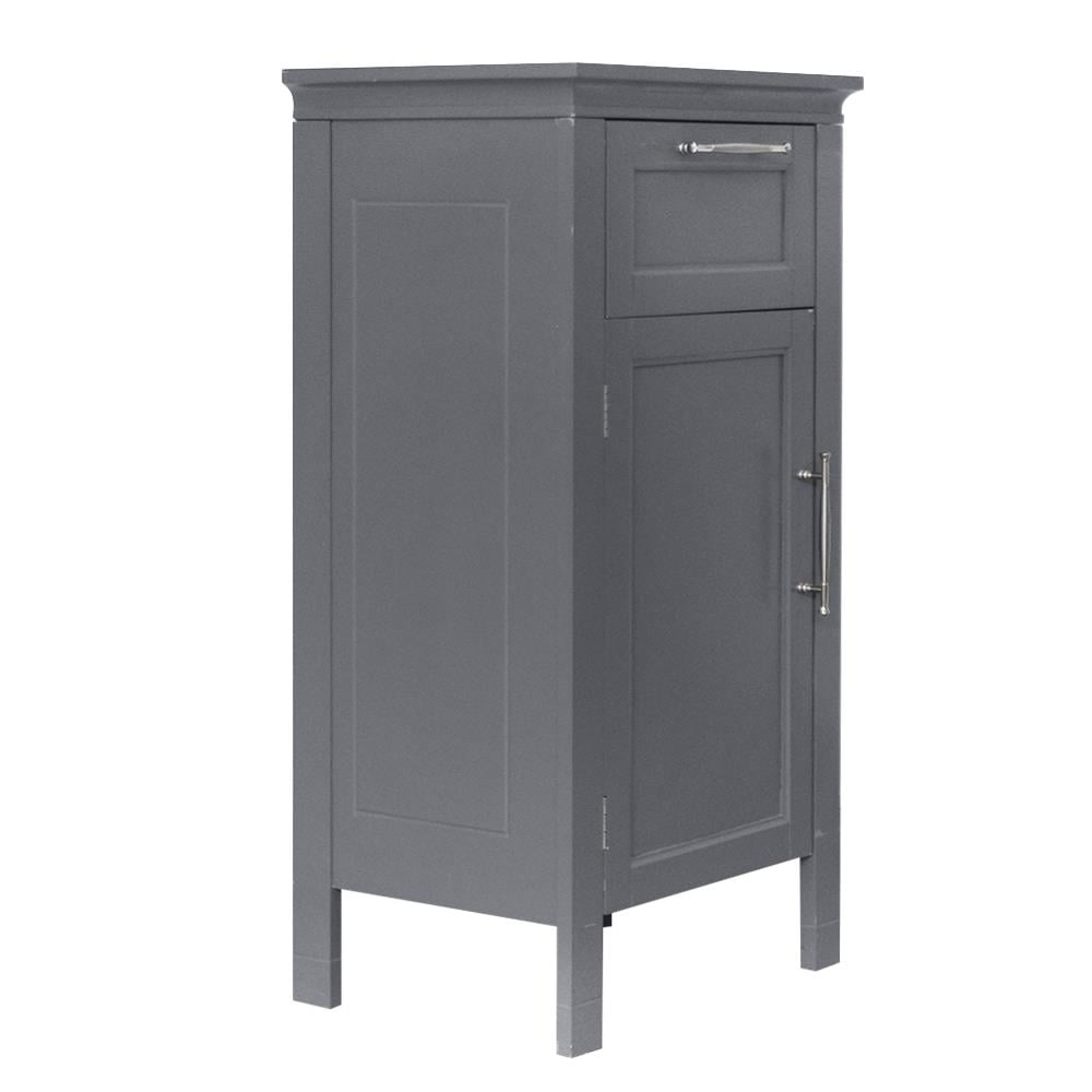 Zimtown Wooden Single Door Floor Cabinet Bathroom Storage Organizer Unit with Drawer and Adjustable Shelf, Gray Finish