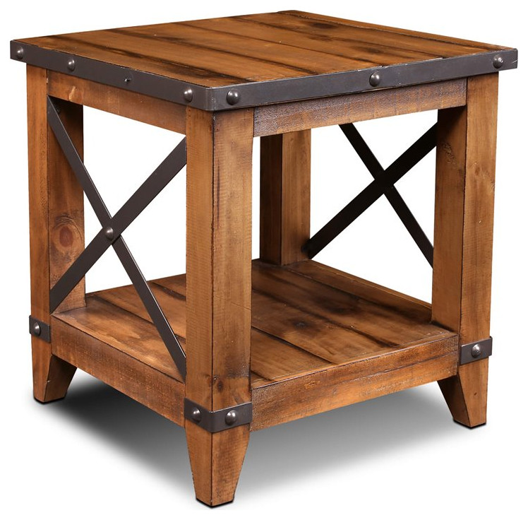 Sunset Trading Rustic City Contemporary Wood End Table with Shelf in Oak   Industrial   Side Tables And End Tables   by Homesquare  Houzz