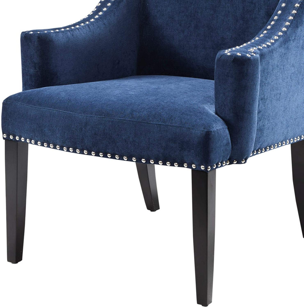 Classic Accent Chair  Blue Navy Faux Velvet Upholstered Seat  ampSilver Nailhead   Transitional   Armchairs And Accent Chairs   by Decorn  Houzz