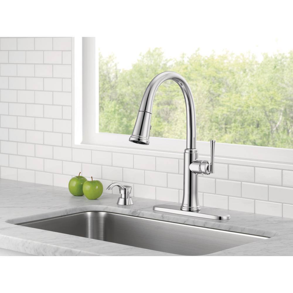 Delta Eldridge Single-Handle Pull Down Sprayer Kitchen Faucet with ShieldSpray Technology in Polished Chrome 19842Z-SD-DST