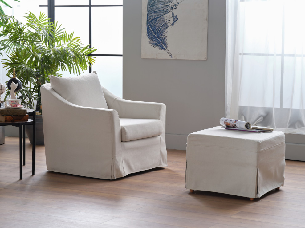 Barlow Swivel Chair and Ottoman  Barlow Cream   Transitional   Armchairs And Accent Chairs   by BELLONA USA  Houzz