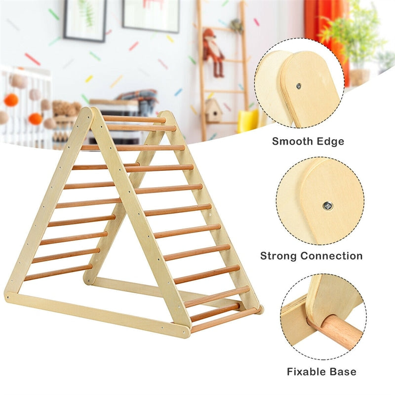 3 in 1 Climbing Toys Foldable Triangle Climber Wooden Montessori Play Gym Indoor Playground Ladder with Reversible Ramp for Toddlers