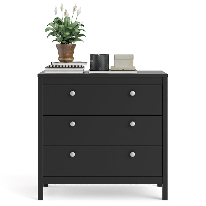 Madrid 3 Drawer Chest, Black Matte