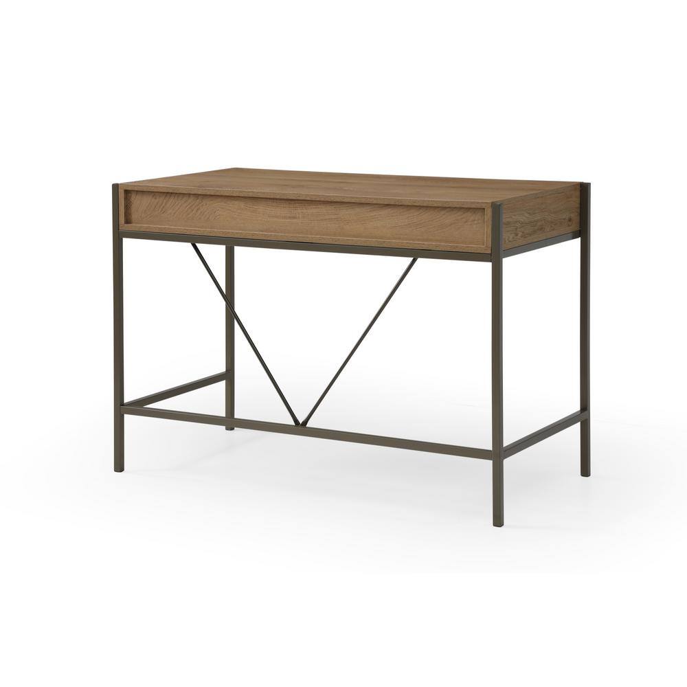 Loft Lyfe Marisa 21.7 in. Wide Rectangular NaturalBronze Wooden 2-Drawers Writing Desk with Steel Legs LDK338-09BZ-HD