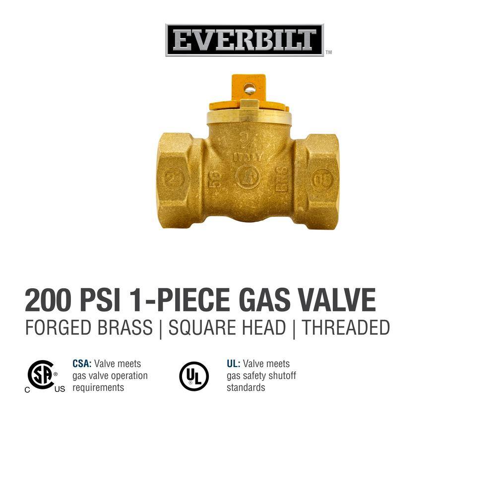 Everbilt 34 in. Brass FlatSquare Head-Handle FPT Body Gas Ball Valve (1-Piece) 113-524EB