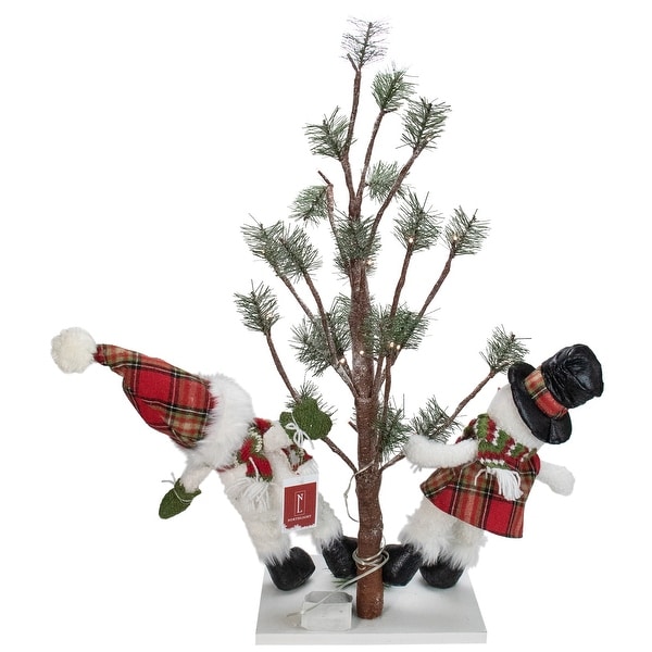 34 Snowmen Friends With LED Pine Tree Christmas Tabletop Decor